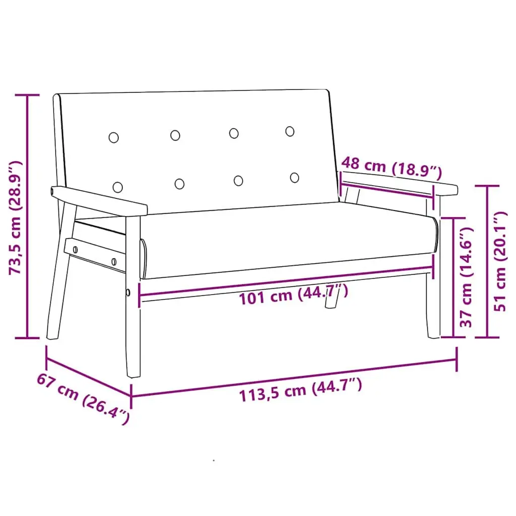 2-Seater Sofa Black Faux Leather Retro Living Room Furniture Padded Couch