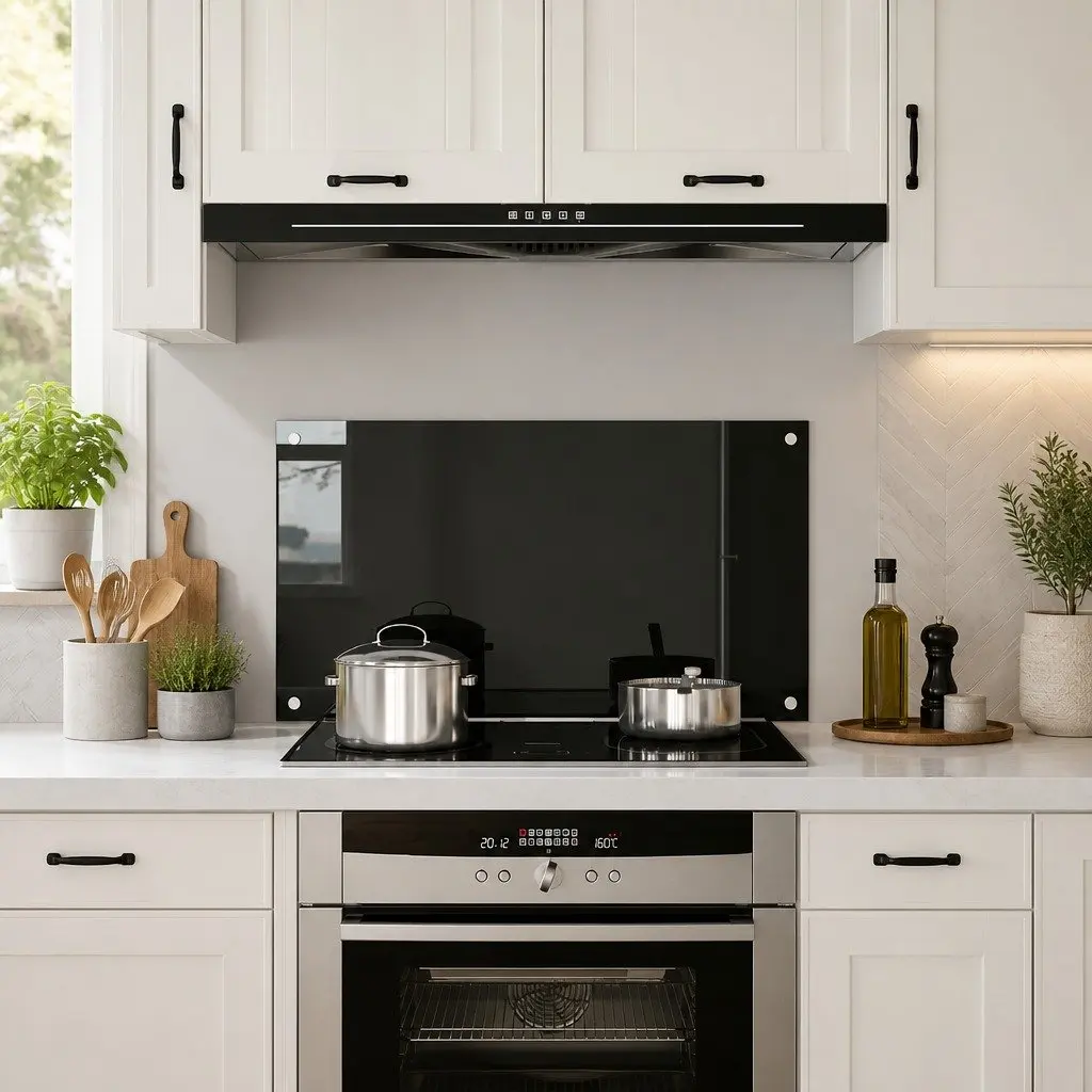 Kitchen Backsplash Tempered Glass Splash Guard 90x50 cm Black