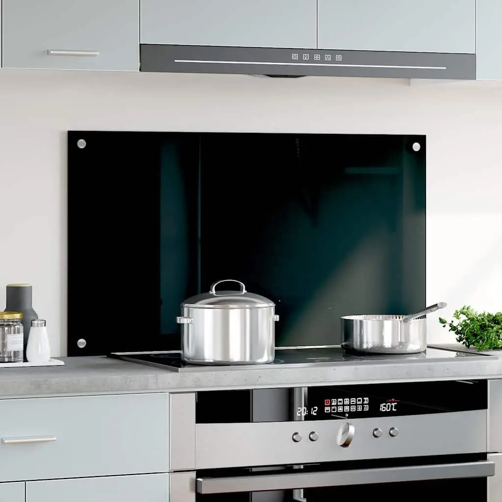 Kitchen Backsplash Tempered Glass Splash Guard 90x50 cm Black