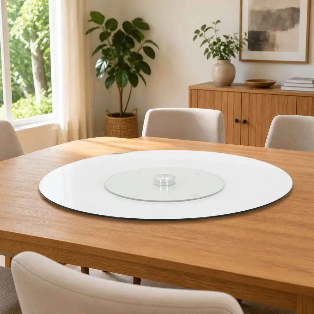 Rotating Serving Plate 60cm Transparent Tempered Glass Lazy Susan Tableware