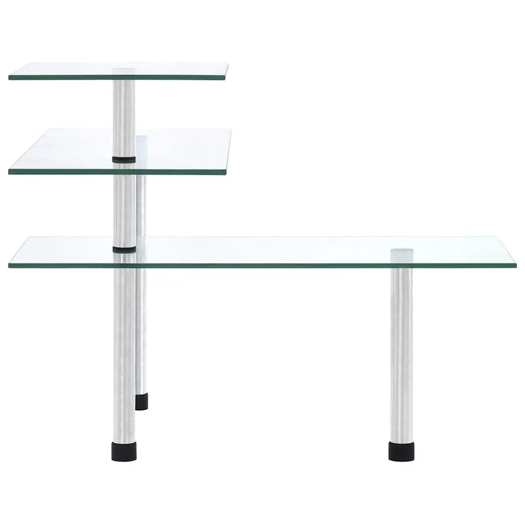 3-Tier Corner Kitchen Shelf Storage Organiser Unit Transparent Tempered Glass Stainless Steel Frame