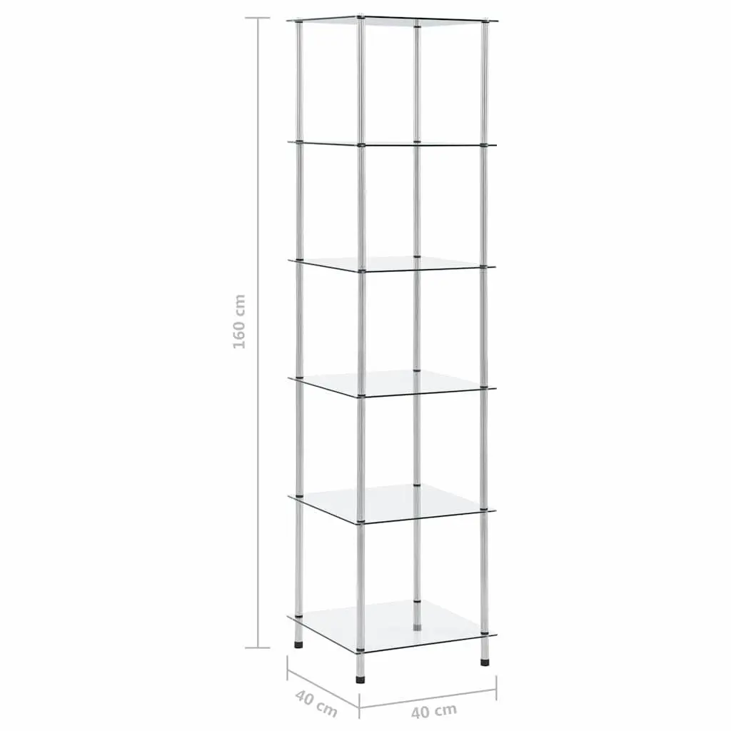 6-Tier Glass Shelf Unit Tempered Glass Display 40x40x160cm Transparent