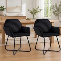 Dining Chairs 2 pcs Black Velvet Kitchen Living Room Seating with Armrests
