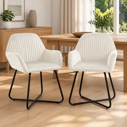 Dining Chairs Set of 2 Cream Velvet Armrest Backrest: Strong & Stylish