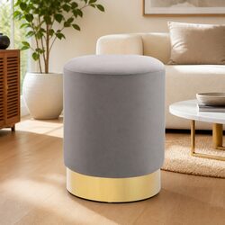 Practical Light Grey Barrel Stool with Velvet Upholstery