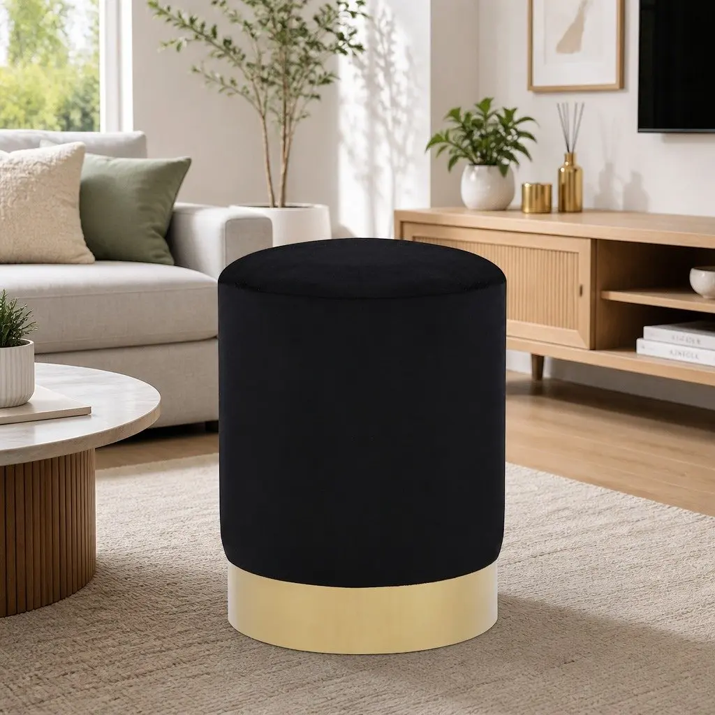 Black Velvet Barrel Stool