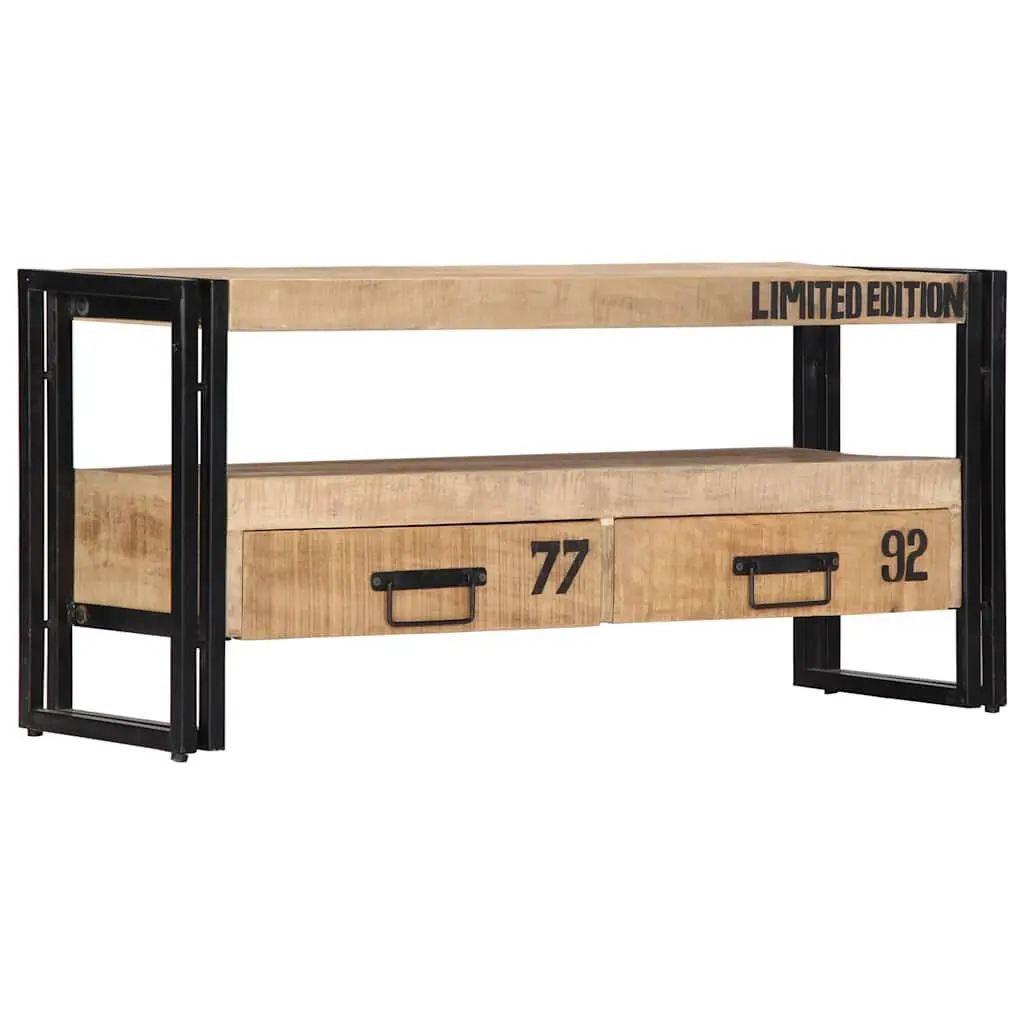 Mango Wood TV Cabinet Storage Unit with Drawers 100cm x 30cm x 45cm Brown