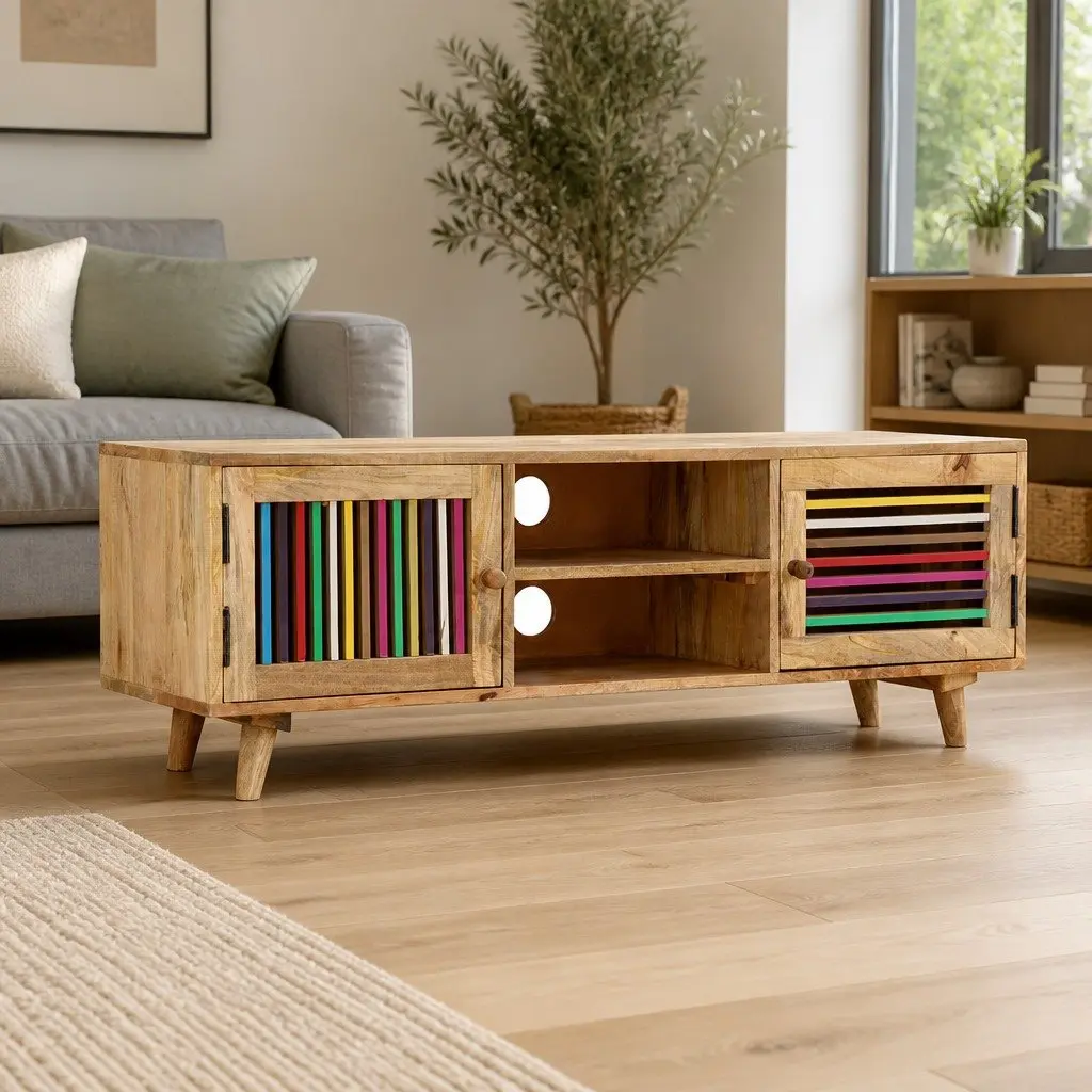Solid Mango Wood TV Cabinet Storage Unit with Doors Brown 120x30x40cm