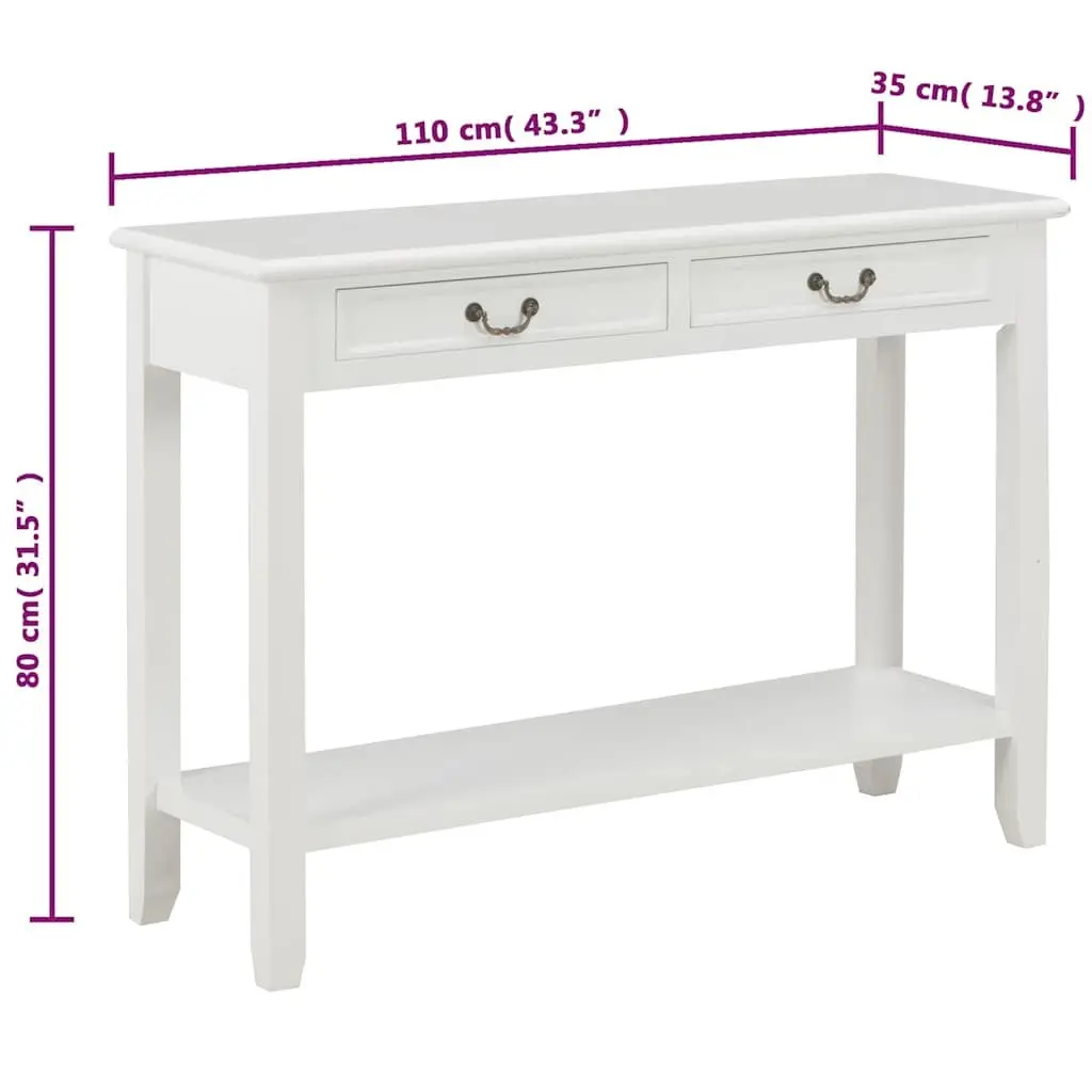 End Table White Wooden Console 110x35x80 cm with Drawers and Shelf Storage