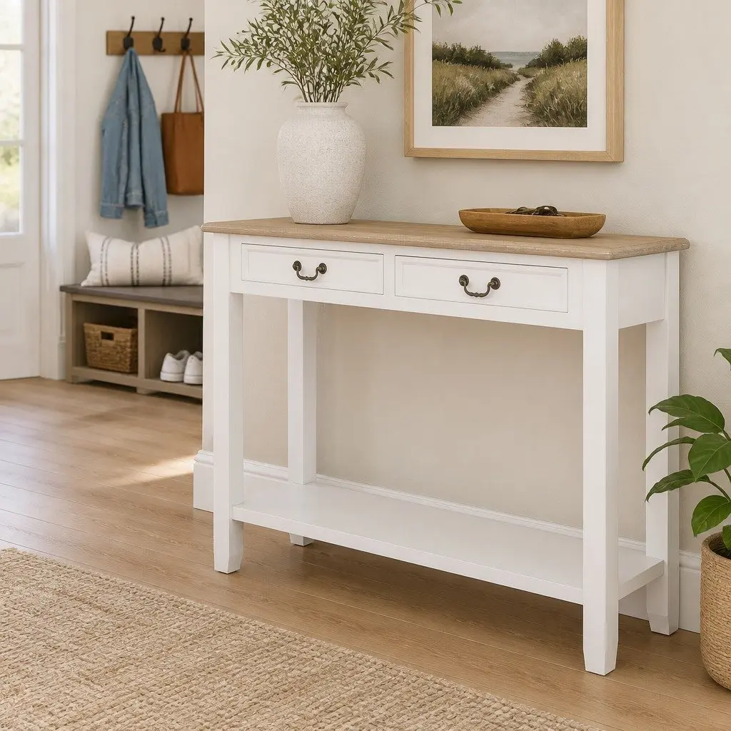 Console Table Entryway Accent Furniture 110x35x80 cm White with Drawers Shelf