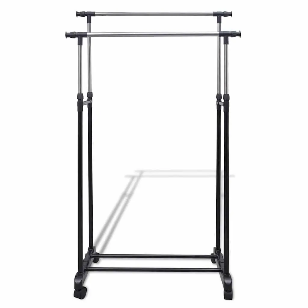 Clothes Rack Adjustable Hanging Storage Organiser Set 2 pcs Black Stainless Steel