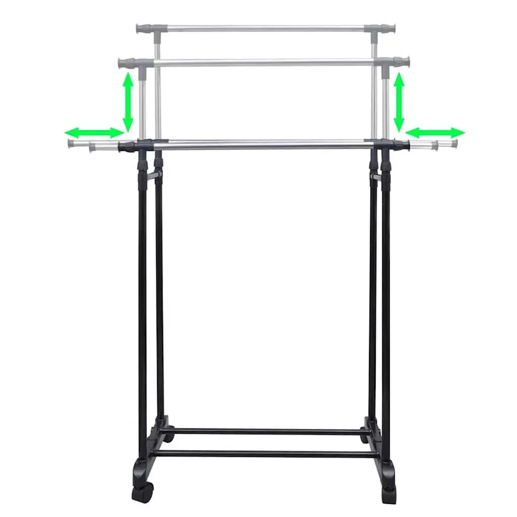 Clothes Rack Adjustable Hanging Storage Organiser Set 2 pcs Black Stainless Steel