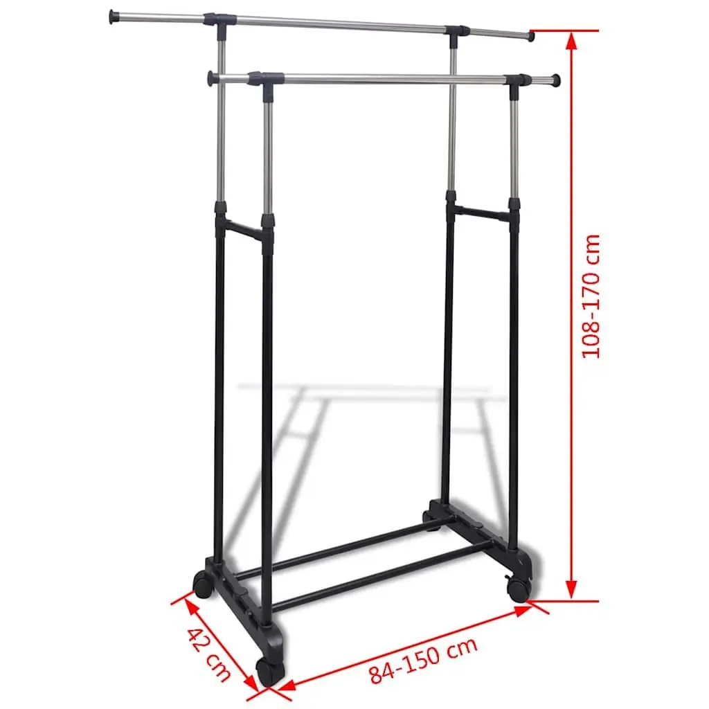 Clothes Rack Adjustable Hanging Storage Organiser Set 2 pcs Black Stainless Steel
