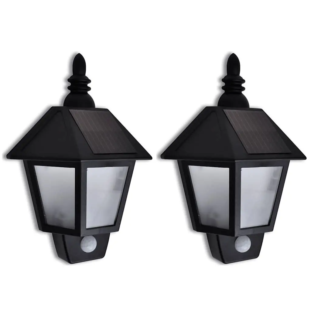 Solar Wall Lamp Motion Sensor LED Outdoor Garden Patio Lighting Black 2 Pack