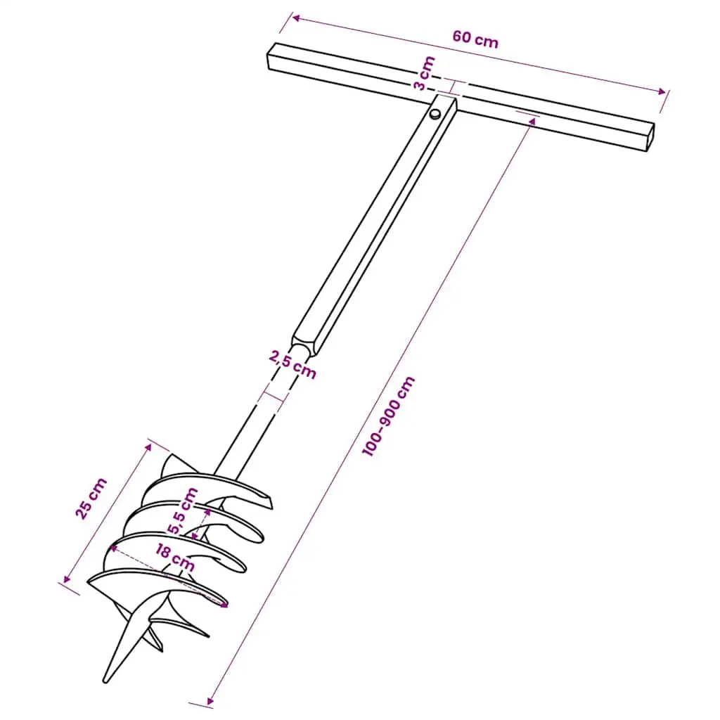 Ground Drill Auger 180mm Soil Aeration 9 Piece Extension Tubes Gardening