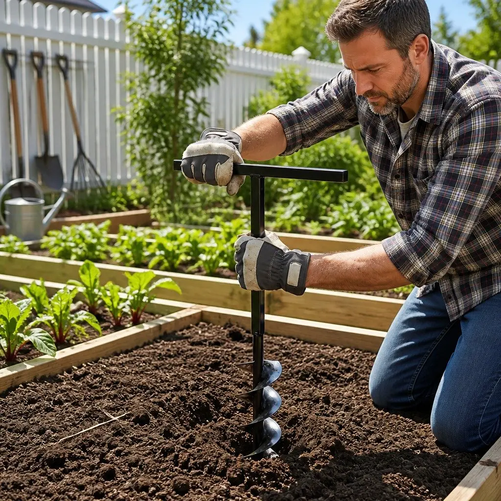 Ground Drill with Handle 200mm Auger Soil Drilling Tool Extension Tubes Steel