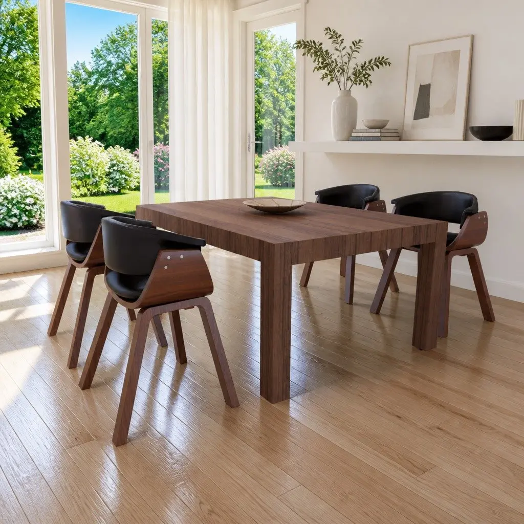 Dining Chairs Set of 4 Padded Seat Faux Leather Bent Wood Frame Black