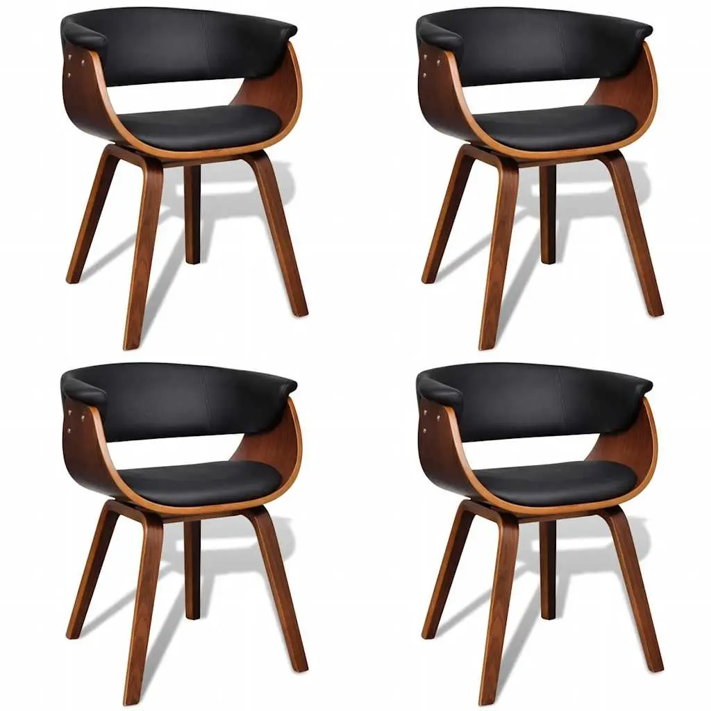 Dining Chairs Set of 4 Padded Seat Faux Leather Bent Wood Frame Black
