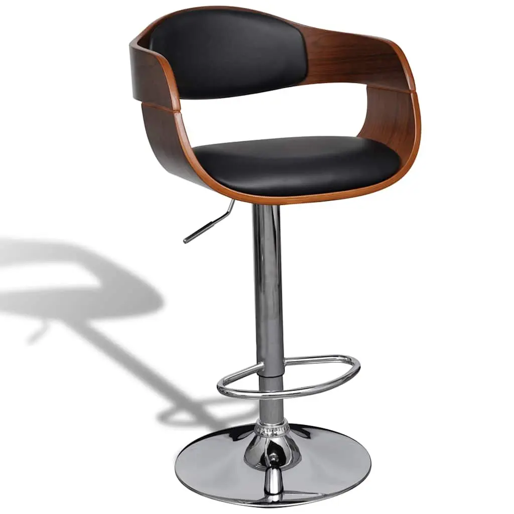 Bar Stools Adjustable Height Ergonomic Black Faux Leather 2 Piece Set