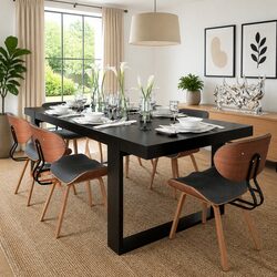 Dining Chairs Set 6 pcs Black Faux Leather Bent Wood Frame Kitchen Seating