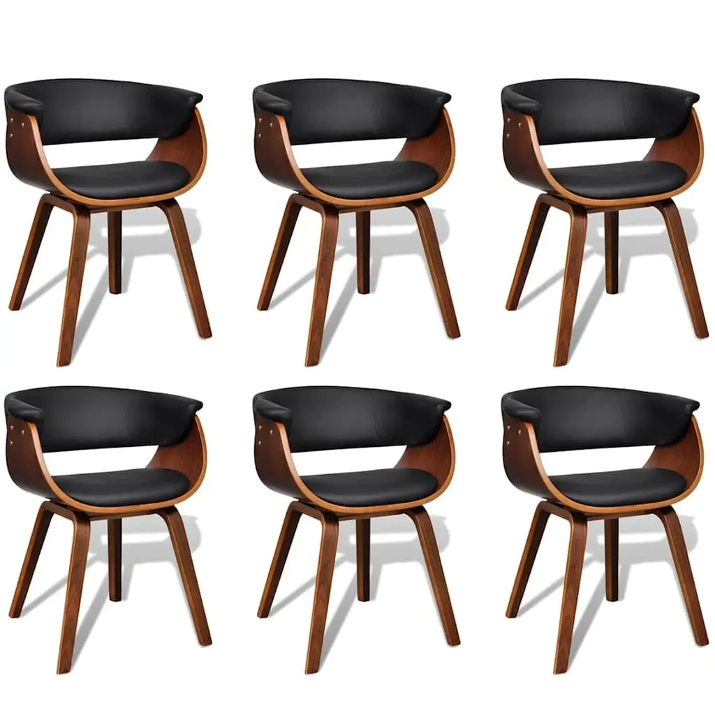 Dining Chairs Set 6 Piece Padded Faux Leather Seating Bent Wood Frame Black