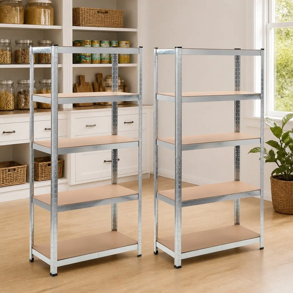 Storage Shelf Unit Heavy Duty Steel Frame 2 Pieces Silver