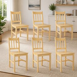 Comfortable Beige Dining Chairs Set of 6 in Solid Pinewood