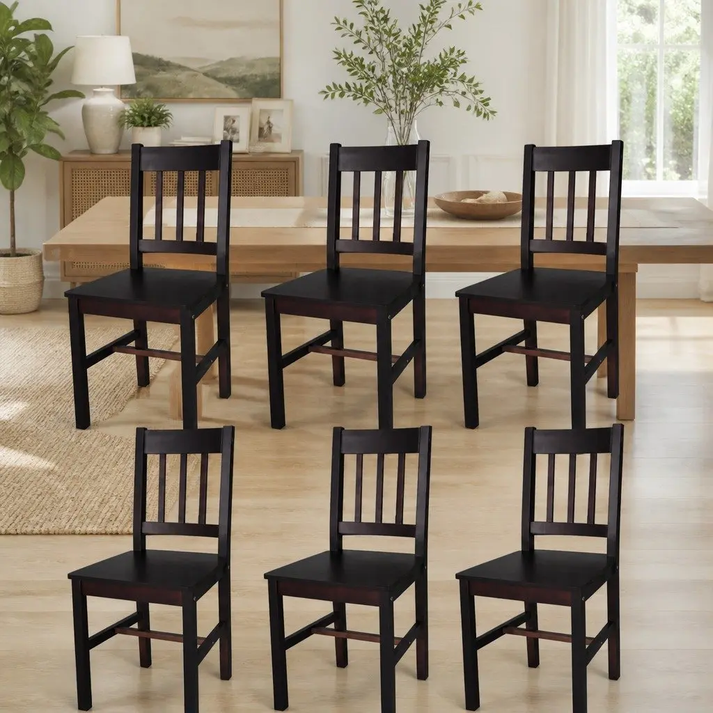Dining Chairs Set 6 Pieces Brown Kitchen Room Seating Furniture Ergonomic Design