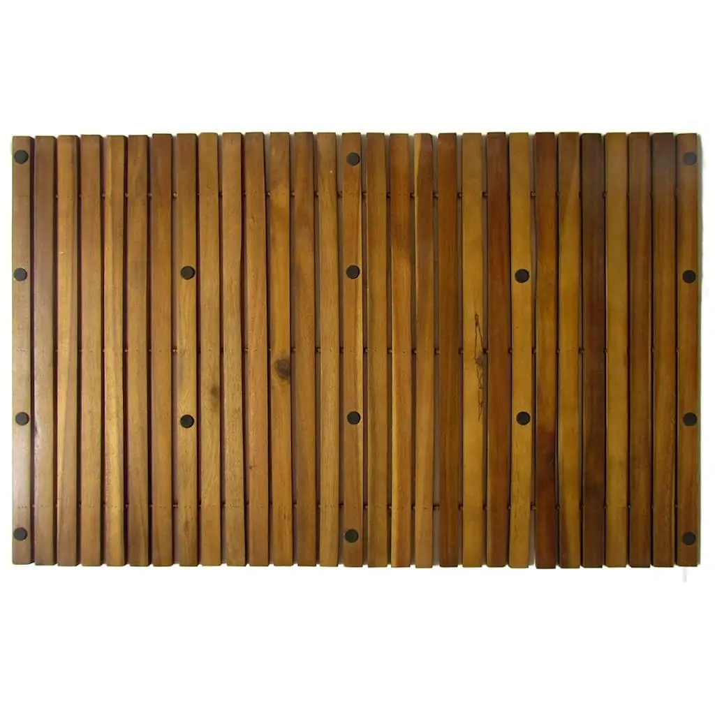 Wooden Bath Mat Set 80 x 50 cm Brown Non-Slip Rubber Backing 2 Piece