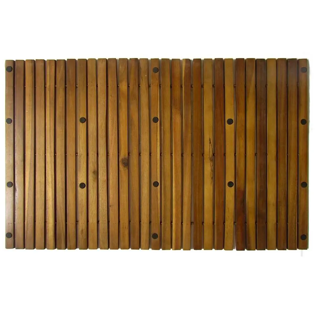Wooden Bath Mat Non-Slip 80 x 50 cm Brown Set of 3