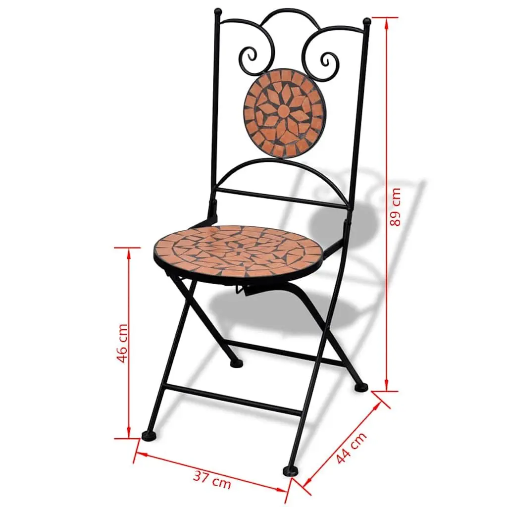3 Piece Outdoor Bistro Set Brown Ceramic Tile Mosaic Garden Patio Furniture