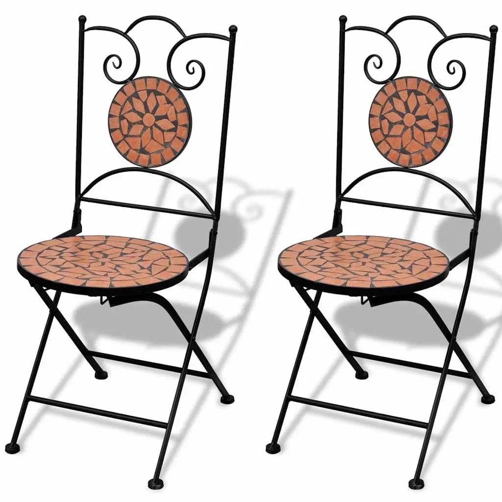 3 Piece Outdoor Bistro Set Brown Ceramic Tile Mosaic Garden Patio Furniture