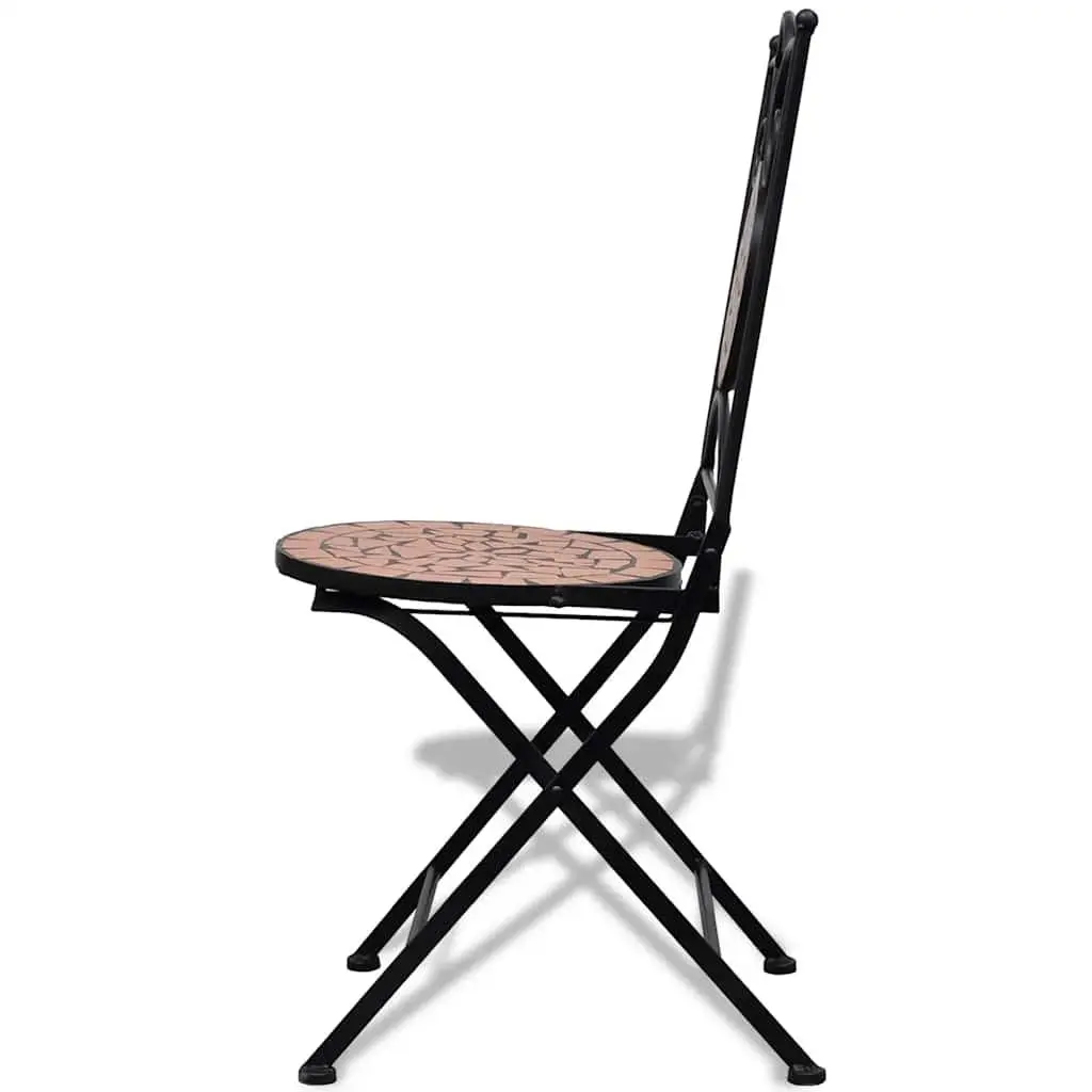 3 Piece Outdoor Bistro Set Brown Ceramic Tile Mosaic Garden Patio Furniture