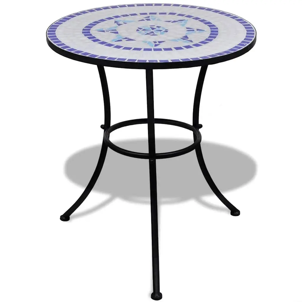 3 Piece Bistro Set Blue White Ceramic Tile Outdoor Patio Garden Furniture Chairs
