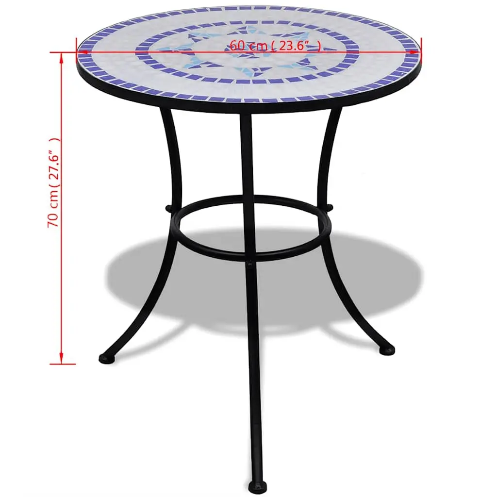 3 Piece Bistro Set Blue White Ceramic Tile Outdoor Patio Garden Furniture Chairs