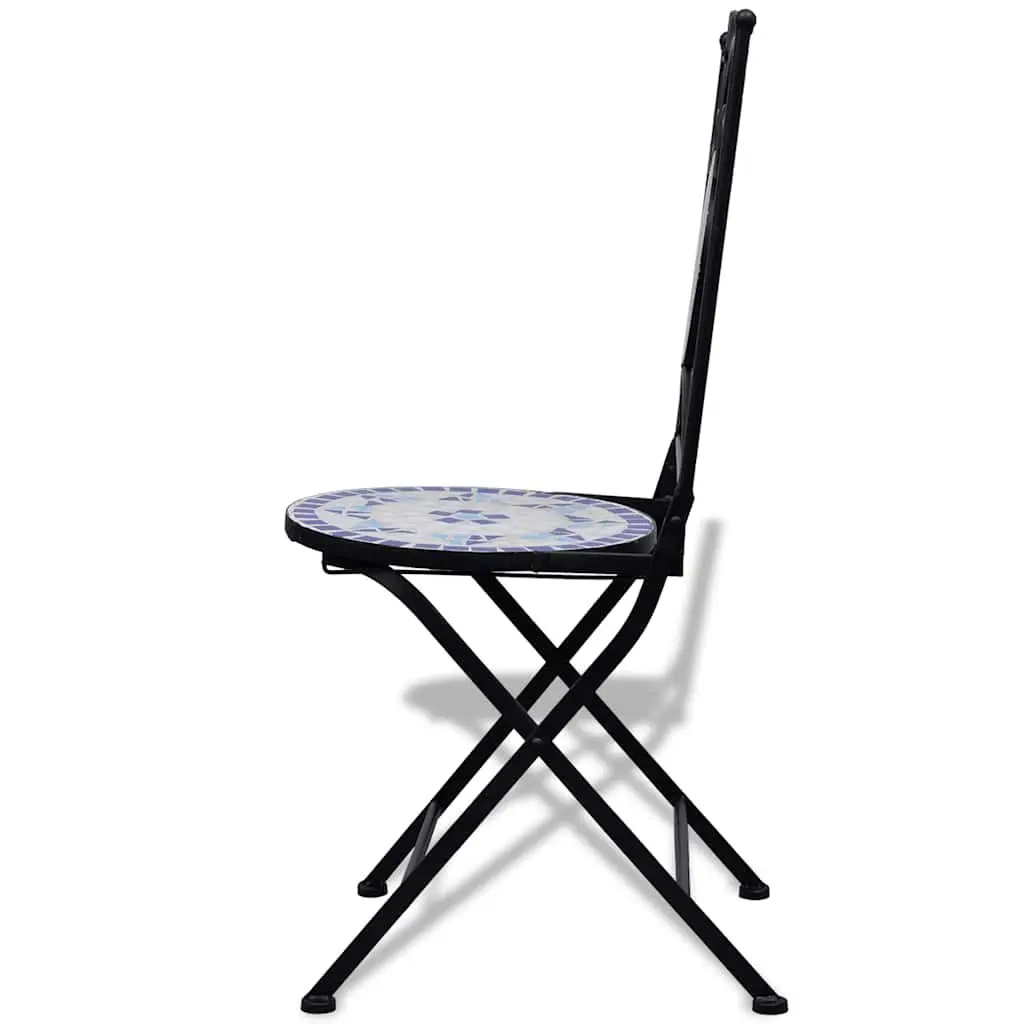 3 Piece Bistro Set Blue White Ceramic Tile Outdoor Patio Garden Furniture Chairs