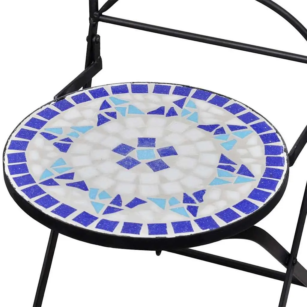 3 Piece Bistro Set Blue White Ceramic Tile Outdoor Patio Garden Furniture Chairs