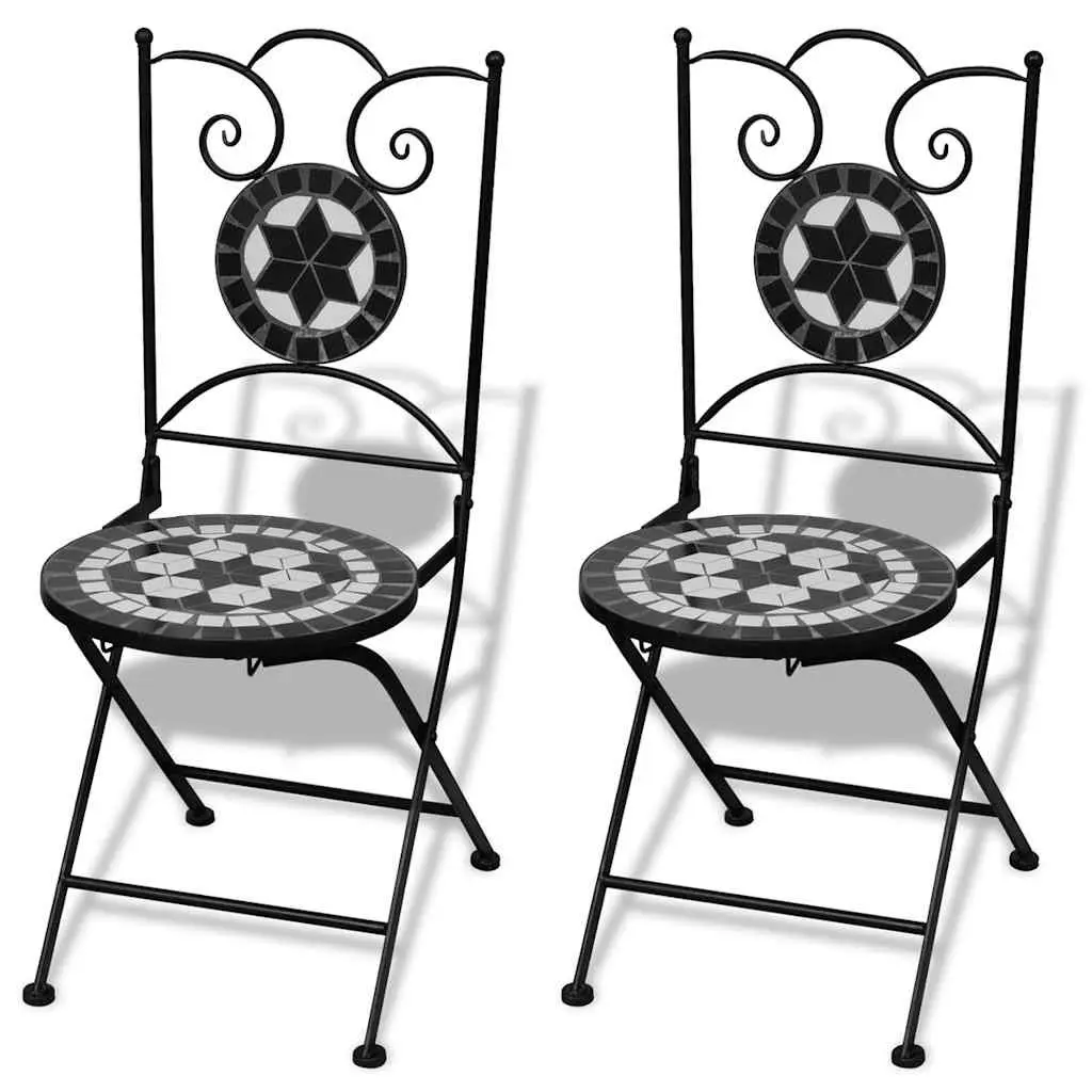 3 Piece Bistro Set Outdoor Furniture Ceramic Tile Table and Chairs Black