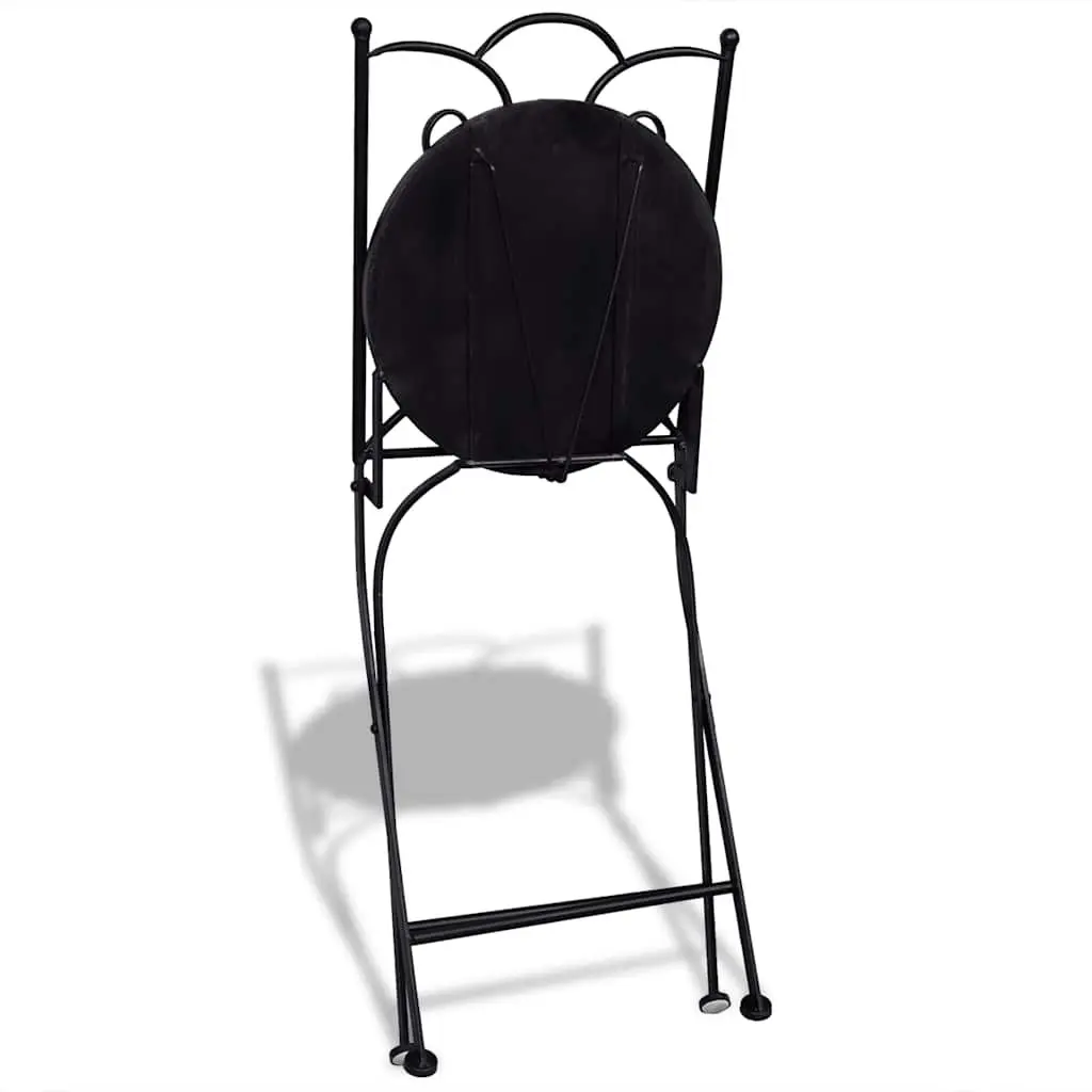 3 Piece Bistro Set Outdoor Furniture Ceramic Tile Table and Chairs Black