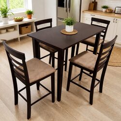Durable Brown Bar Table Set with Four Stools for Comfort