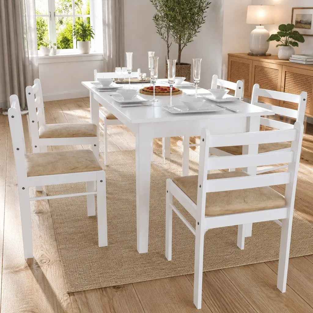 Dining Chairs Set 6 Piece White Wood Kitchen Room Seating Padded