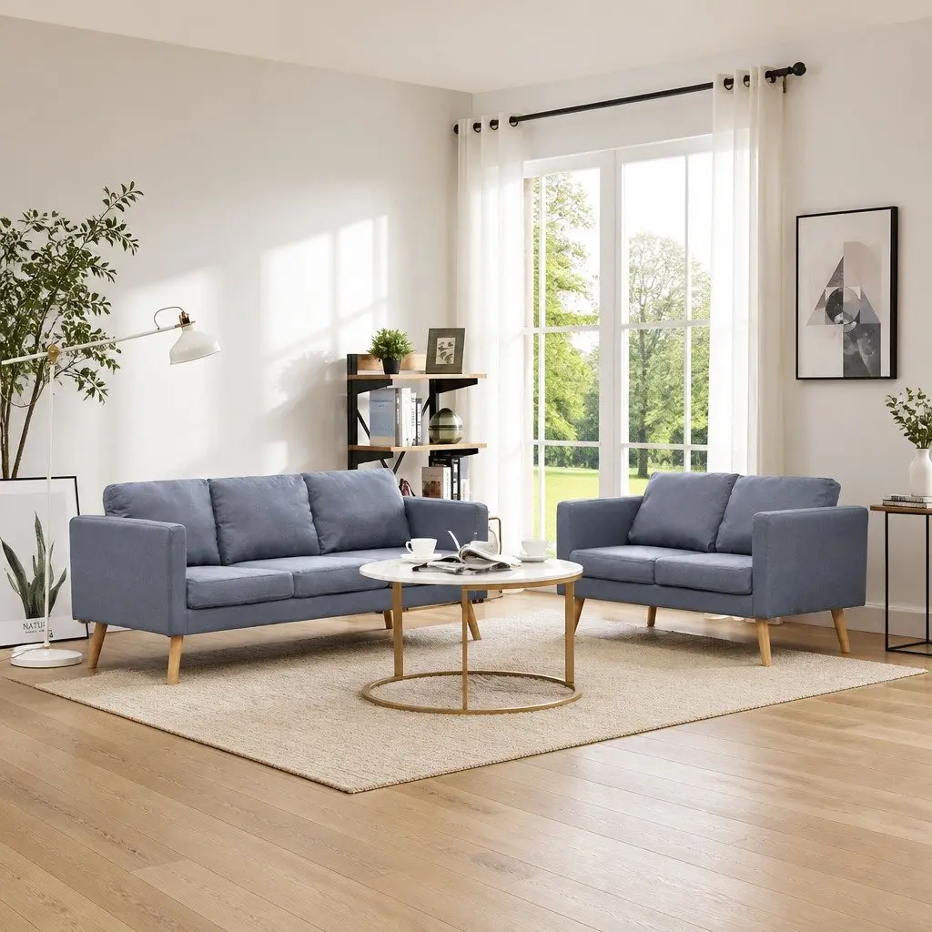 Sofa Set Living Room Couch 2-Seater 3-Seater Grey Fabric Padded Cushions