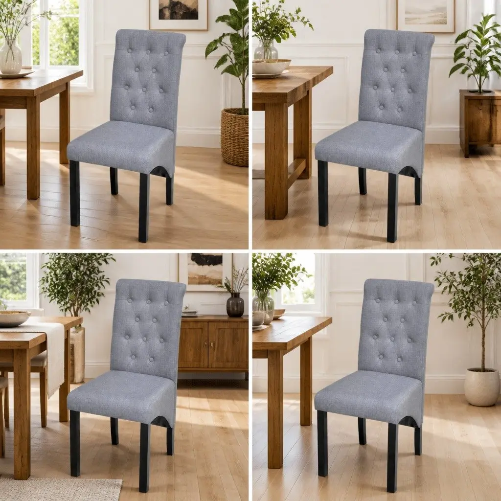 Dining Chairs Set of 4 Light Grey Upholstered Kitchen Seating Wooden Legs