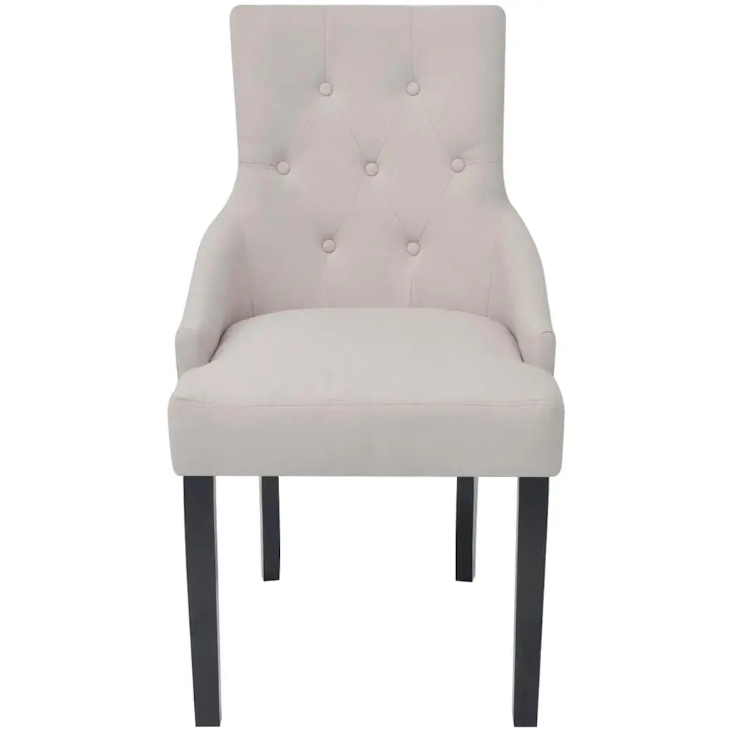 4 Piece Cream Fabric Dining Chairs with Armrests Padded Backrest for Kitchen and Living Room