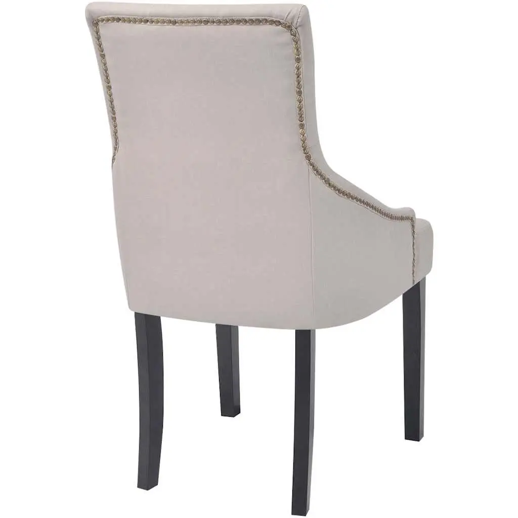 Dining Chairs Set 6 Piece Cream Fabric Armrests Padded