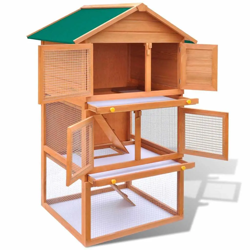 Wooden Rabbit Hutch Outdoor Multi Level Enclosure 3 Layer Brown