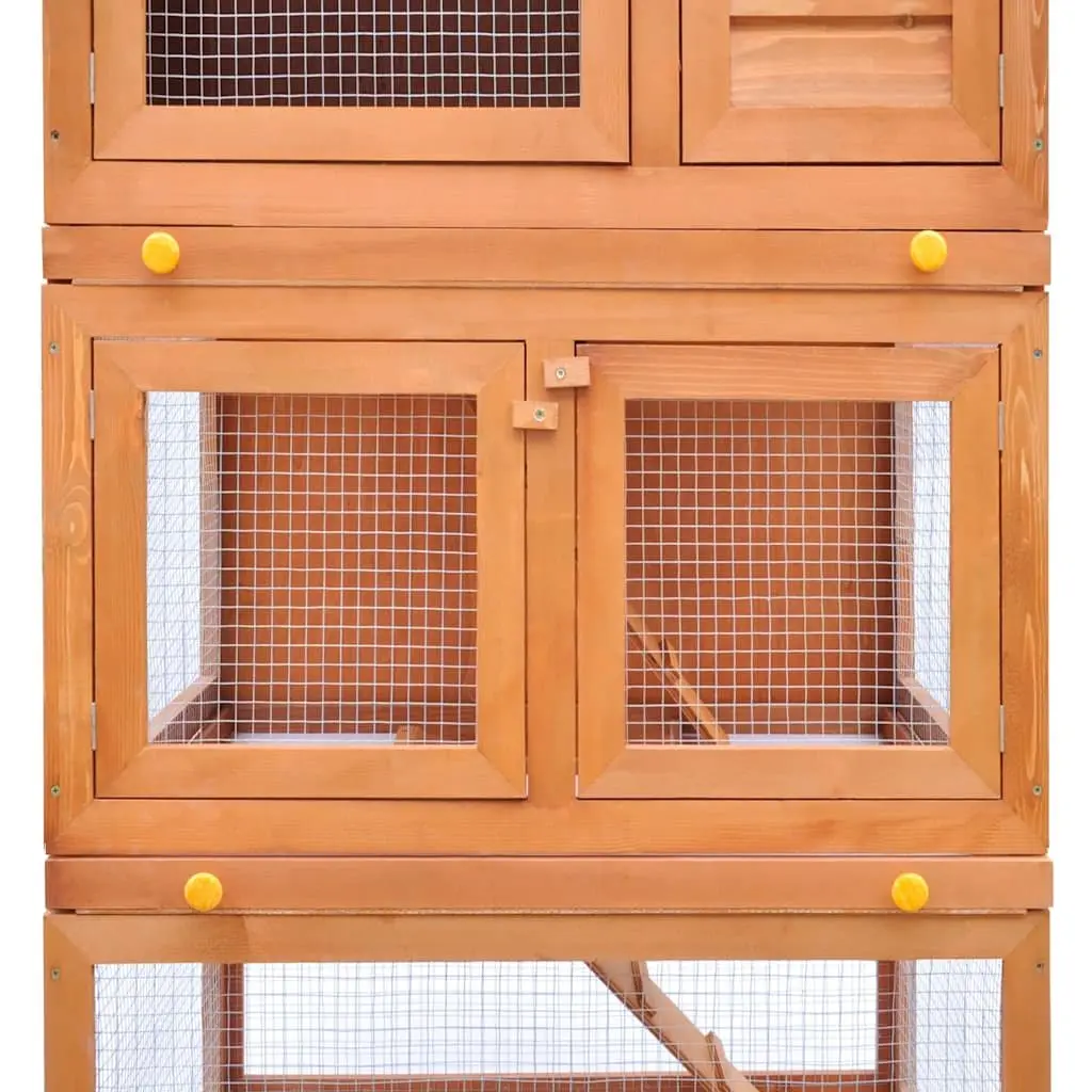 Wooden Rabbit Hutch Outdoor Multi Level Enclosure 3 Layer Brown
