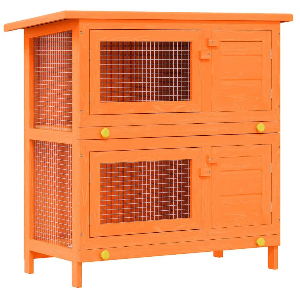 Outdoor Rabbit Hutch Small Pet Cage Wood Red 4 Door Exercise Enclosure