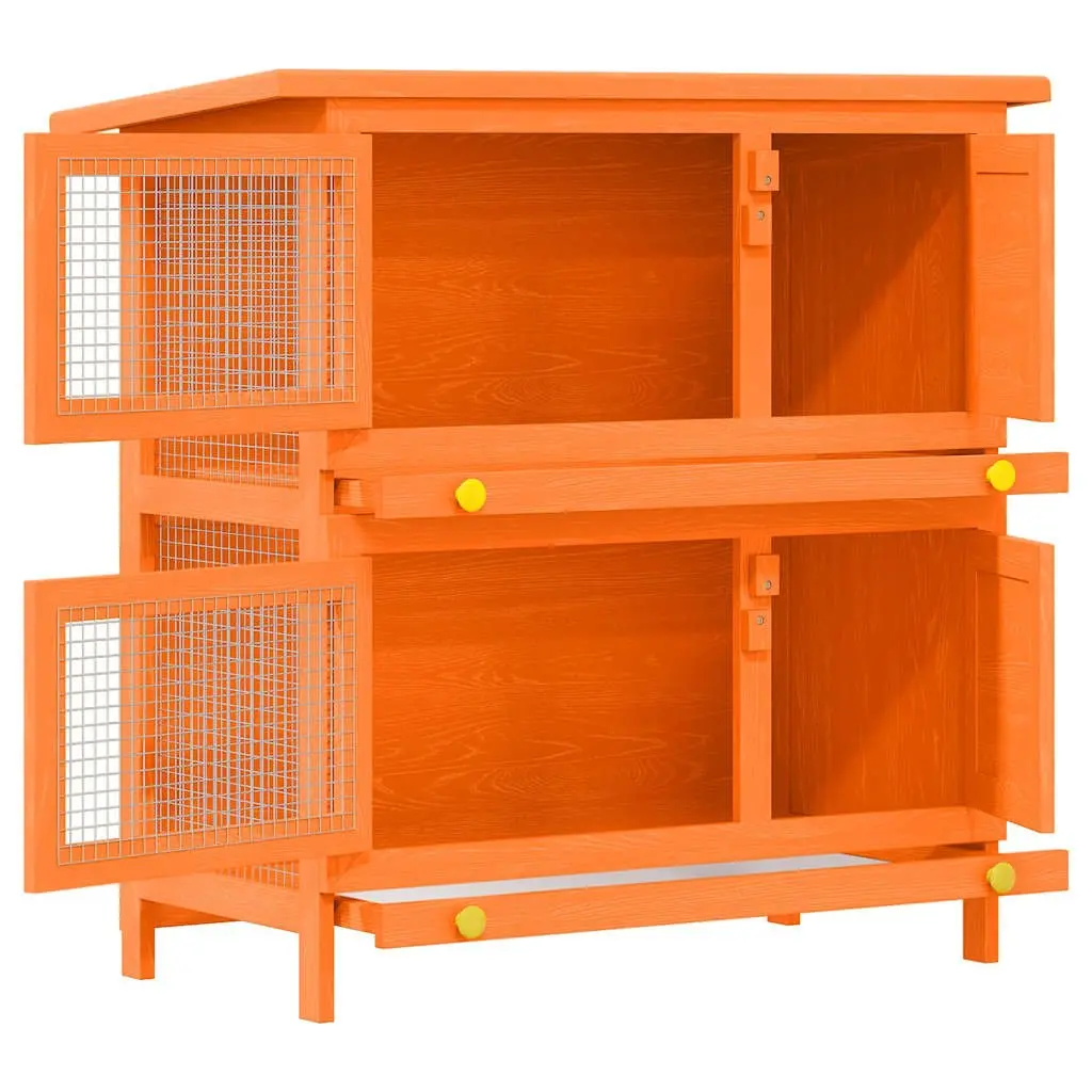 Outdoor Rabbit Hutch Small Pet Cage Wood Red 4 Door Exercise Enclosure