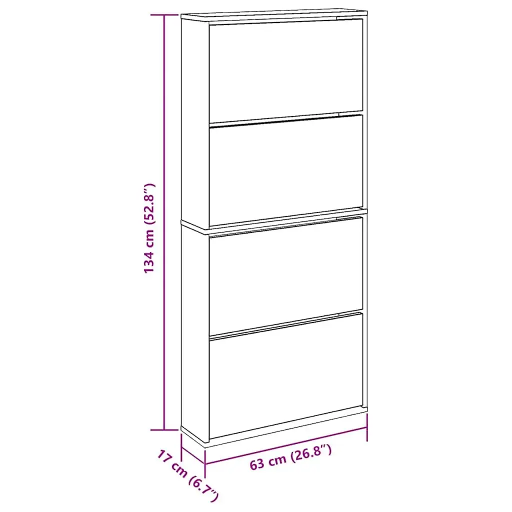 Shoe Cabinet Wall-Mounted Organiser 4-Layer Brown